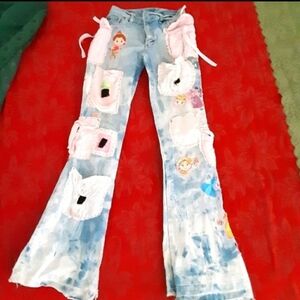 Used CELO Jeans Added Cartoon Patched Pockets. Also Shortened For Wearing Flats